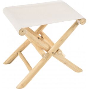 MACABANE Tabouret pliant en branches de teck pieds croises assise tissu