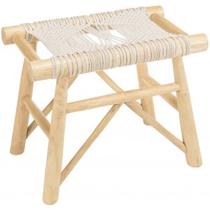 MACABANE Tabouret en branches de teck naturel assise en macrame blanc