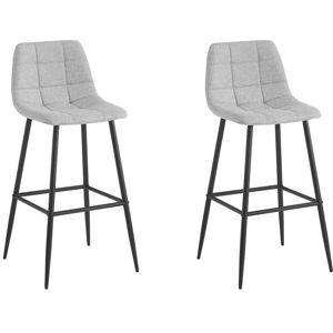 Usinestreet Lot de 2 tabourets de bar en tissu avec pieds noir - Gris clair