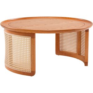 Urban Meuble Table basse ronde elegante en bois avec details en rotin 70x70cm