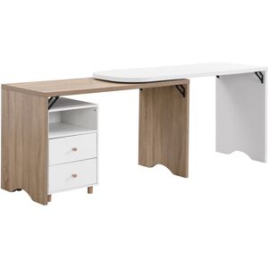 Urban Meuble Bureau d'angle extensible effet bois et blanc 135cm avec 2 tiroirs