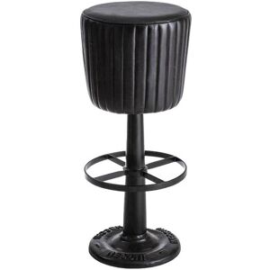 Made in Meubles Tabouret de bar en cuir et croute de cuir noir 34.5x78 cm