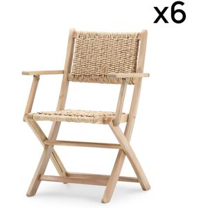 Defora Home Lot de 8 chaises pliantes en bois avec accoudoirs en jonc