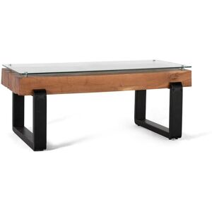 GINER Y COLOMER Table basse bois recupere et base metal avec plateau en verre