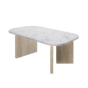 Diagone Table basse effet marbre blanc & pieds chataignier mat