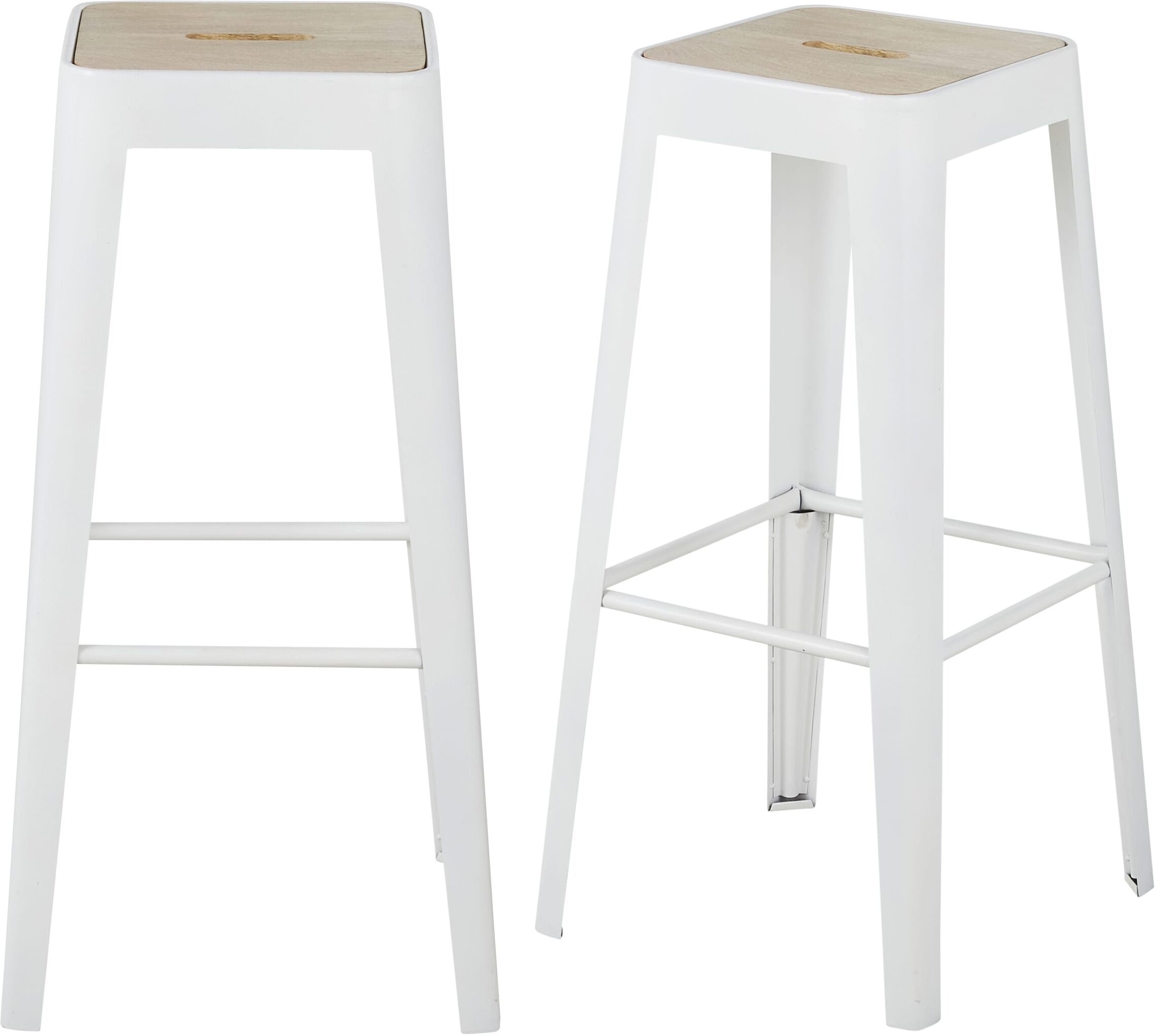 Maisons du Monde Tabourets pour îlot central en métal blanc et bois de manguier (x2) H69