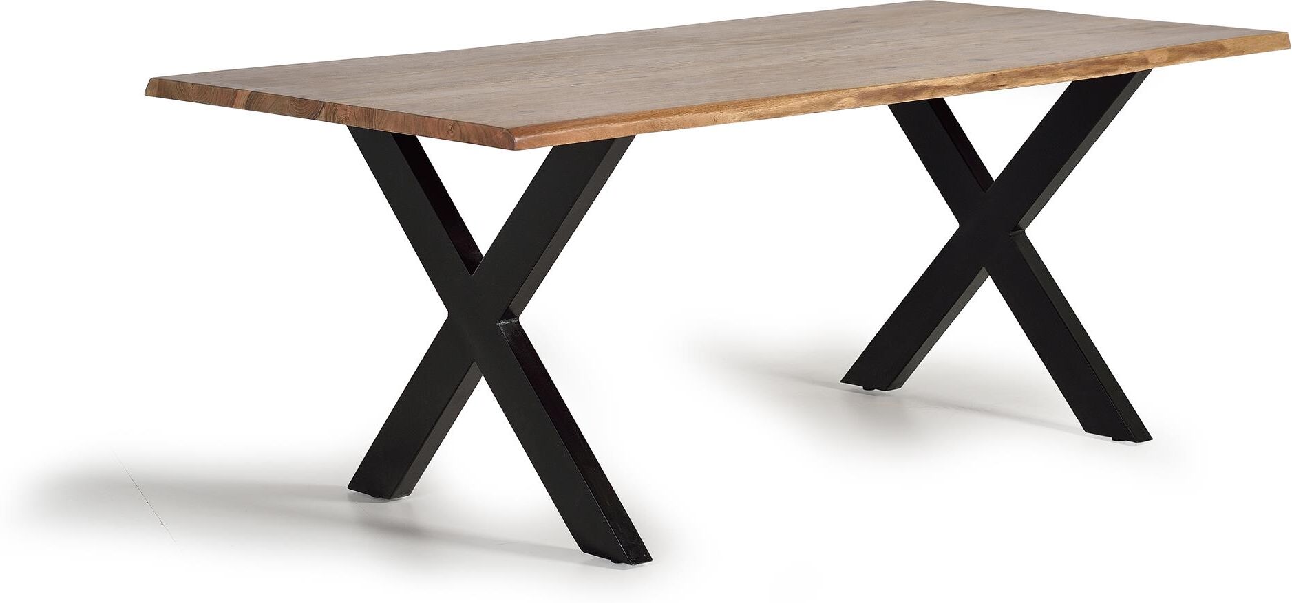 GINER Y COLOMER Table à manger en bois d'acacia naturel et pieds en métal noir