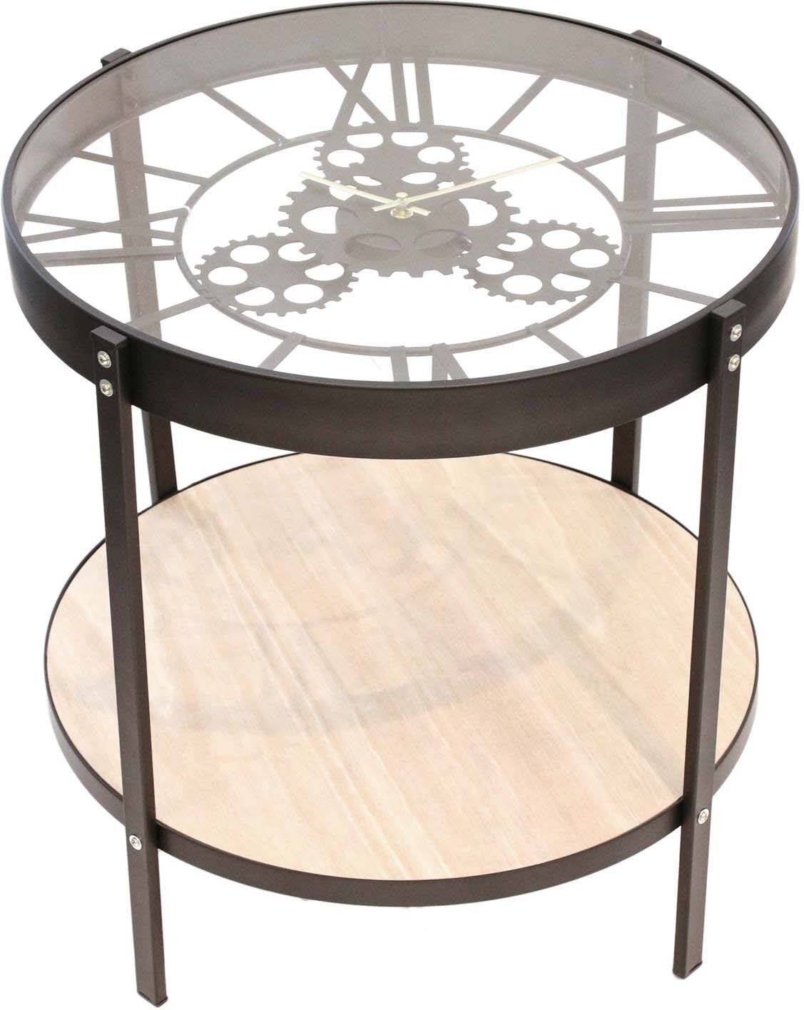 The Home Deco Factory Table d'appoint en métal et bois horloge 50 cm