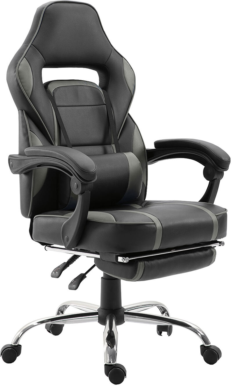 Happy Garden Fauteuil de bureau gamer en simili cuir noir et gris