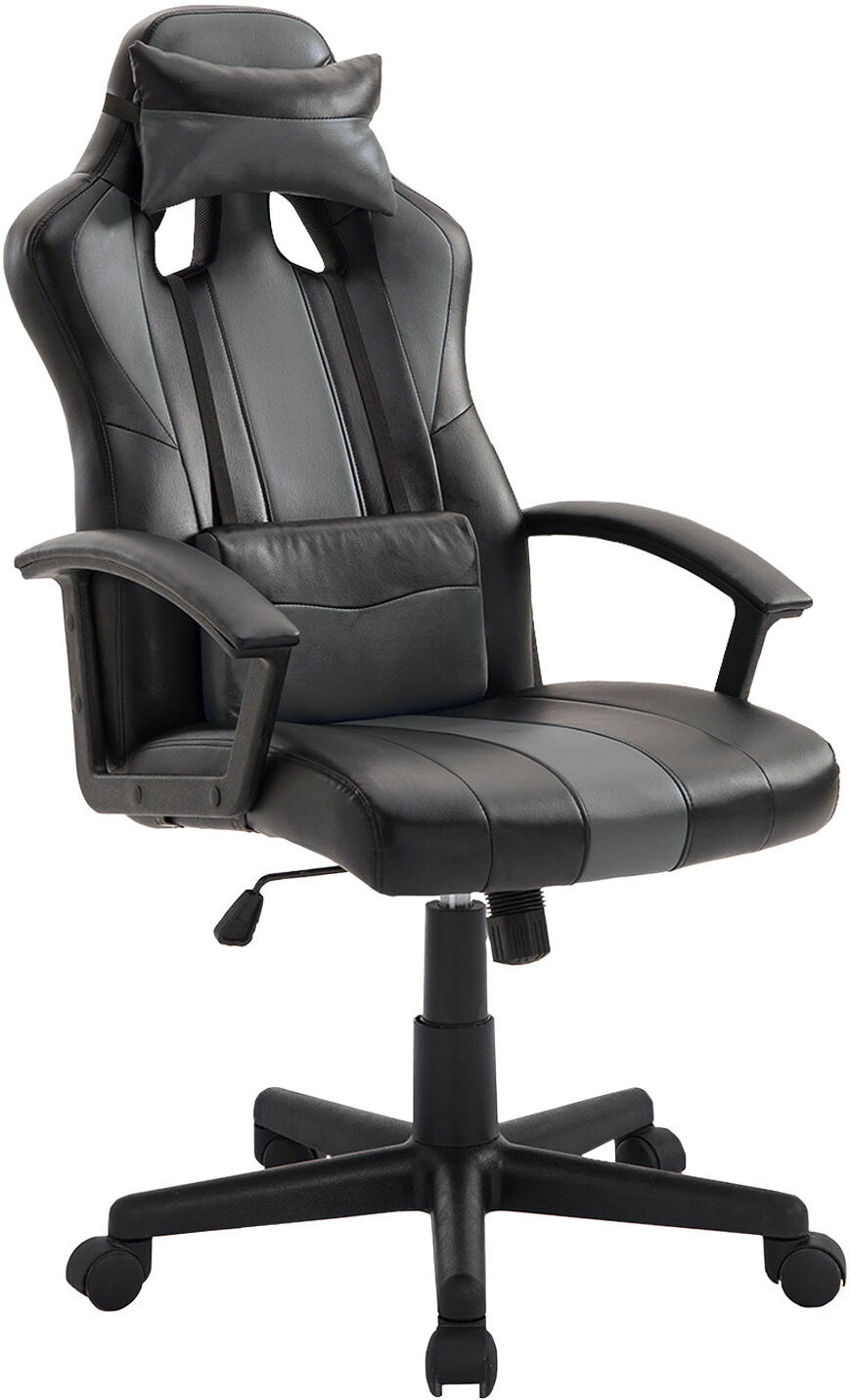 Happy Garden Fauteuil de bureau gamer en simili cuir noir et gris