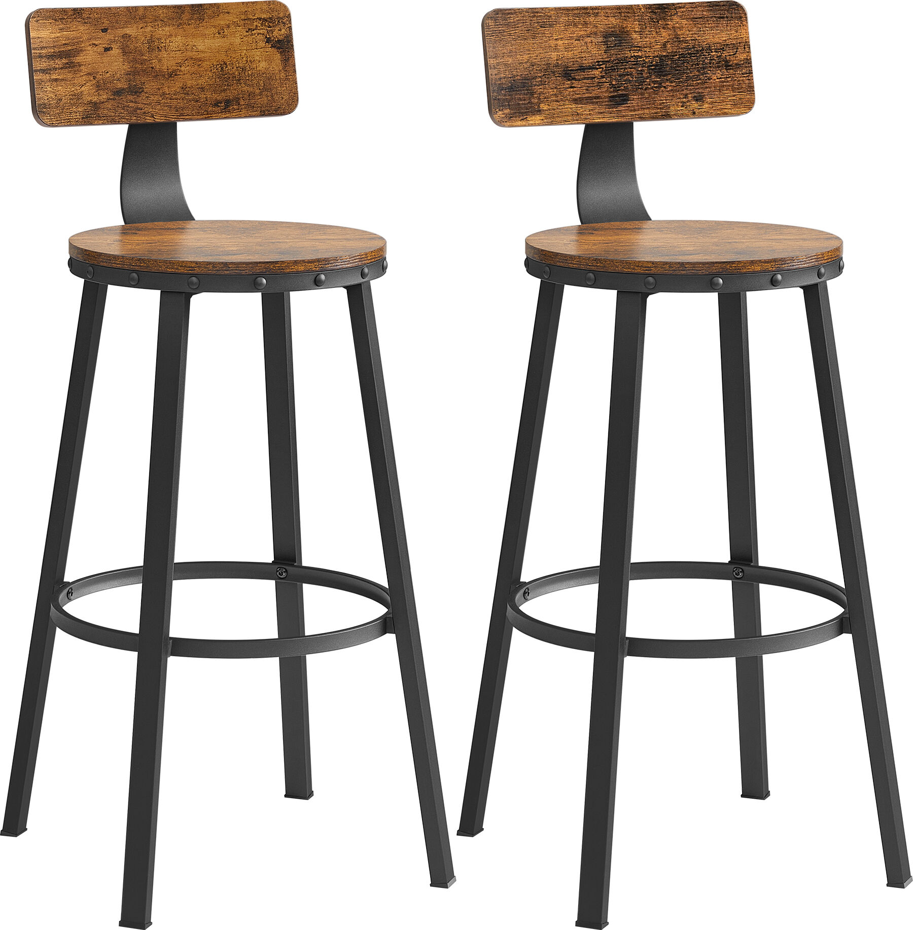 VASAGLE Tabourets de bar industriels lot de 2 marron rustique et noir