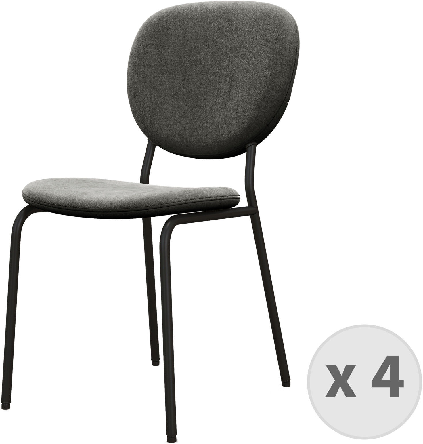 Moloo Chaise en Velours Gris Carbone et métal noir (x4)