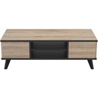 Calicosy Table Basse 2 Tiroirs et 2 Niches L106,6 cm – Décor chêne et noir