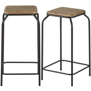 Maisons du Monde Tabourets pour îlot central en métal noir et bois de sapin (x2) H65