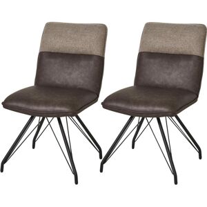 ATHM DESIGN Chaise assise tissu beige pieds métal - Lot de 2