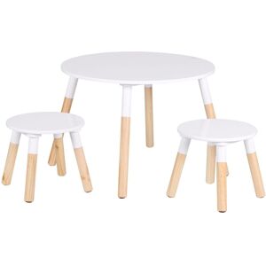 Toilinux Ensemble table et 2 tabourets pour enfants bois et blanc