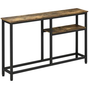 Homcom Console design industriel 2 étagères acier noir aspect bois vieilli