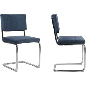 Homifab Lot de 2 chaises en velours côtelé bleu et métal chromé