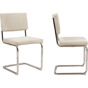 Homifab Lot de 2 chaises en velours côtelé beige et métal chromé