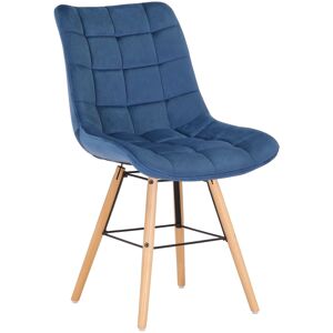 CLP Chaise de salle à manger avec pieds bois assise en velours Bleu