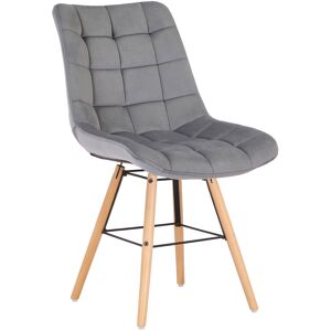 CLP Chaise de salle à manger avec pieds bois assise en velours Gris