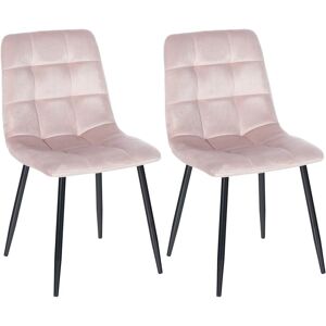 CLP Lot 2 Chaises avec pieds en métal assise en velours Rose