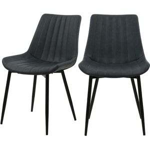 Rendez-Vous Deco Chaise en cuir synthetique gris fonce et metal noir (x2)