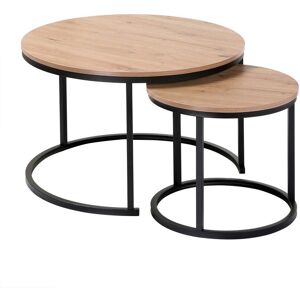 Calicosy Lot de 2 tables basses gigognes rondes effet bois - L70 x H45,5 cm - Publicité