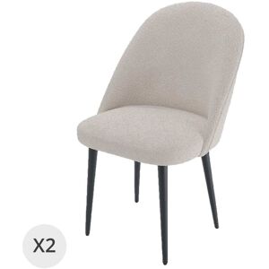 Potiron Paris Lot de 2 chaises tissu bouclette gris-crème & métal noir - Publicité Potiron Paris Lot de 2 chaises tissu bouclette gris-crème & métal noir - Publicité