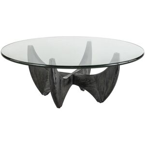 Signature Table basse ronde en chêne massif noir avec plateau en verre - L100 cm - Publicité Signature Table basse ronde en chêne massif noir avec plateau en verre - L100 cm - Publicité