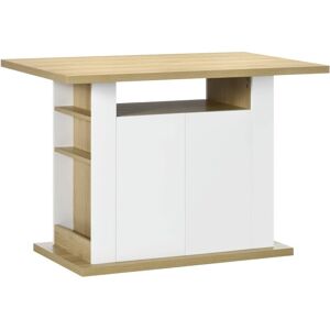 Homcom Table à manger ilot central placard 4 portes bois blanc et naturel - Publicité Homcom Table à manger ilot central placard 4 portes bois blanc et naturel - Publicité