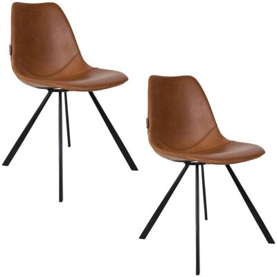 Dutchbone Lot de 2 chaises de repas simili cuir marron - Publicité Dutchbone Lot de 2 chaises de repas simili cuir marron - Publicité