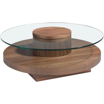 Angel Cerda Table basse en verre et effet bois noyer - Publicité Angel Cerda Table basse en verre et effet bois noyer - Publicité
