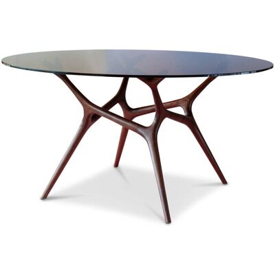 PIB Table Ronde en Verre et Frêne Foncé - Table à Manger - Publicité PIB Table Ronde en Verre et Frêne Foncé - Table à Manger - Publicité