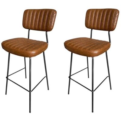 Mathi Design Lot de 2 tabourets de bar simili cuir marron - Publicité Mathi Design Lot de 2 tabourets de bar simili cuir marron - Publicité