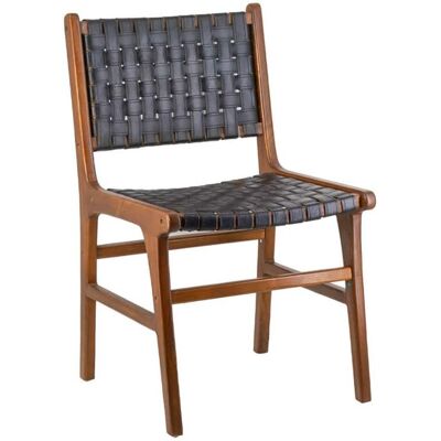 MOYCOR Chaise en teck et cuir marron et noir - Publicité MOYCOR Chaise en teck et cuir marron et noir - Publicité