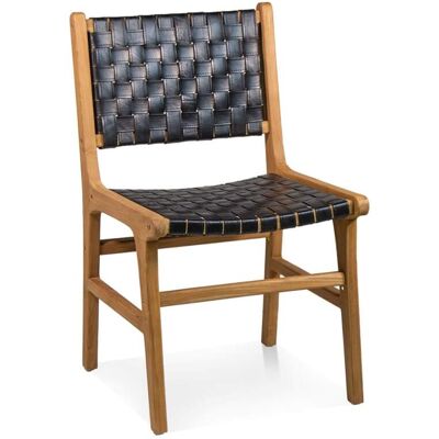 MOYCOR Chaise en teck et cuir marron et noir - Publicité MOYCOR Chaise en teck et cuir marron et noir - Publicité