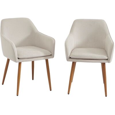 Baita Lot de 2 fauteuils tissu écru pieds métal finition bois - Publicité Baita Lot de 2 fauteuils tissu écru pieds métal finition bois - Publicité