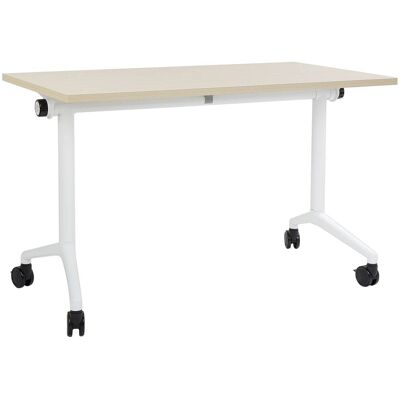 Beliani Bureau pliable 120 cm 60 cm avec roues marron clair - Publicité Beliani Bureau pliable 120 cm 60 cm avec roues marron clair - Publicité
