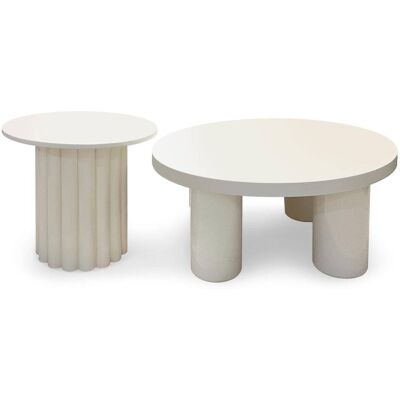 Menzzo Ensemble de 2 tables basses rondes avec piètement style colonne crème - Publicité Menzzo Ensemble de 2 tables basses rondes avec piètement style colonne crème - Publicité