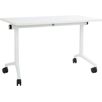Beliani Bureau pliable 120 cm 60 cm avec roues blanc - Publicité Beliani Bureau pliable 120 cm 60 cm avec roues blanc - Publicité