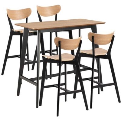 Hellin Table de bar et 4 tabourets de bar scandinaves en bois chêne - Publicité Hellin Table de bar et 4 tabourets de bar scandinaves en bois chêne - Publicité