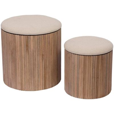 Amadeus Lot de 2 tabourets ronds en teck et tissu ø35 cm marrons en bois de - Publicité Amadeus Lot de 2 tabourets ronds en teck et tissu ø35 cm marrons en bois de - Publicité