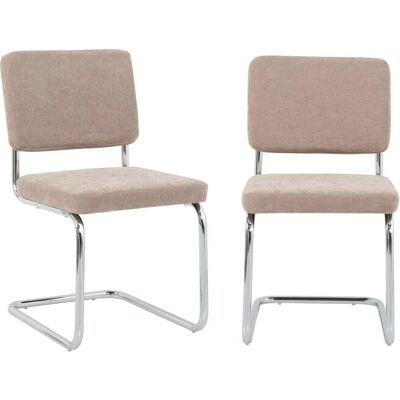 Baita Lot de 2 chaises tissu marron pieds métal chromé - Publicité Baita Lot de 2 chaises tissu marron pieds métal chromé - Publicité