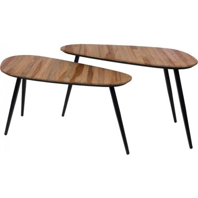 Amadeus Lot de 2 tables basses rectangulaires en teck et métal l84 cm - Publicité Amadeus Lot de 2 tables basses rectangulaires en teck et métal l84 cm - Publicité