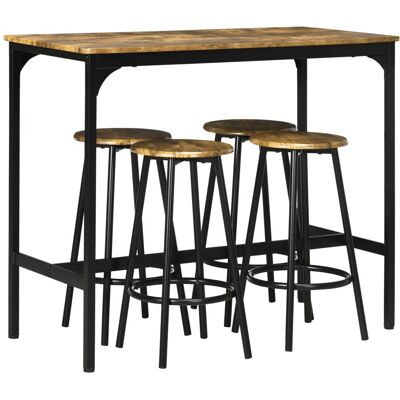 Homcom Ensemble table de bar 4 tabourets industriel métal noir aspect bois - Publicité Homcom Ensemble table de bar 4 tabourets industriel métal noir aspect bois - Publicité