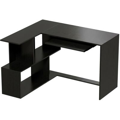 Homcom Bureau d'angle plateau de clavier 4 compartiments ouverts bois noir - Publicité Homcom Bureau d'angle plateau de clavier 4 compartiments ouverts bois noir - Publicité