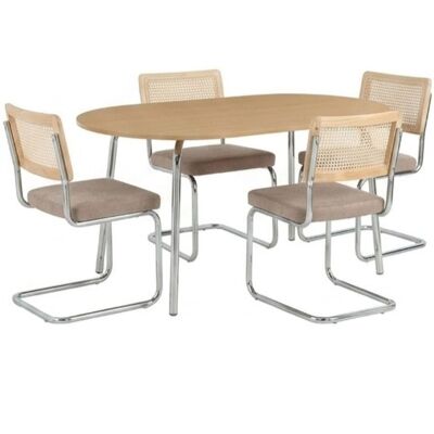 Baita Ensemble repas table effet chêne et 4 chaises ella tissu marron - Publicité Baita Ensemble repas table effet chêne et 4 chaises ella tissu marron - Publicité
