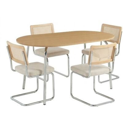 Baita Ensemble repas table effet chêne et 4 chaises ella tissu écru - Publicité Baita Ensemble repas table effet chêne et 4 chaises ella tissu écru - Publicité