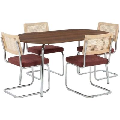 Baita Ensemble table effet noyer et 4 chaises ella tissu bordeaux - Publicité Baita Ensemble table effet noyer et 4 chaises ella tissu bordeaux - Publicité